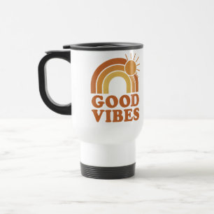 Taza de viaje Buenas Vibraciones Arcoíris Retro
