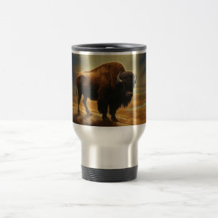 Taza De Viaje Buffalo Bison Sunset Silhouette