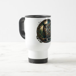 Taza De Viaje Búho Cibernético Naturaleza vs Tecnología Steampun