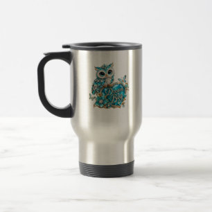 Taza De Viaje Búho de Cristal Turquesa Sueña Grande Diseño de Lu