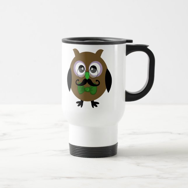 Taza De Viaje Búho retro con el bigote del bigote (Derecha)