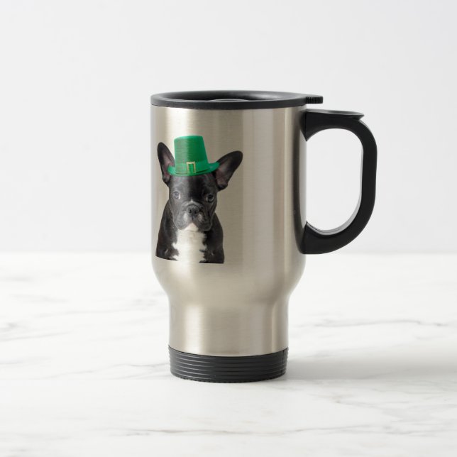 Taza De Viaje Bulldog francés con el Día del Gorra San Patricio (Derecha)