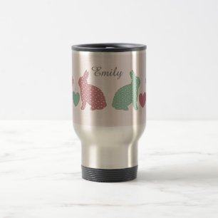 Taza De Viaje Bunnies de puntos de polka personalizados