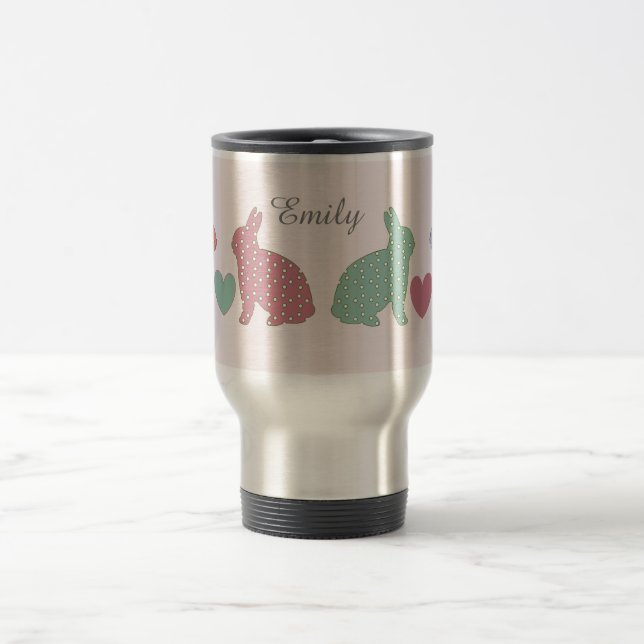 Taza De Viaje Bunnies de puntos de polka personalizados (Centro)