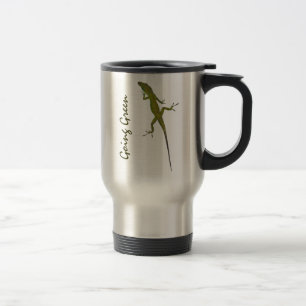 Taza De Viaje CA taza artsy verde del viaje del lagarto que va