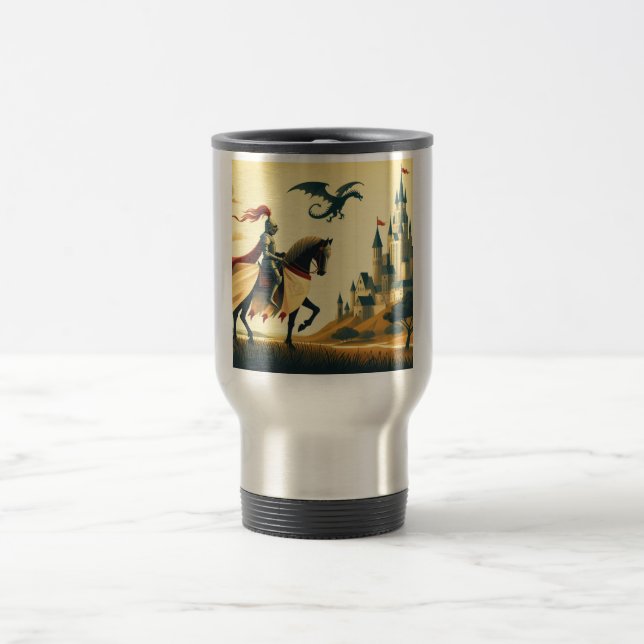 Taza De Viaje Caballero medieval/dragón/fantasía de castillo (Centro)