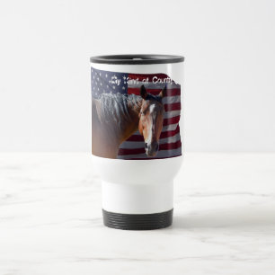 Taza De Viaje Caballo americano y bandera cuartos - patrióticos