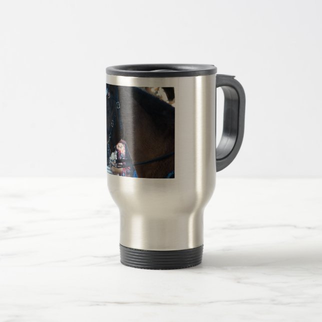 Taza De Viaje Caballo árabe marrón oscuro con gafas (Anverso derecho)