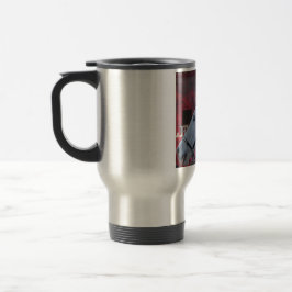 Taza De Viaje caballo blanco puro con brida negra y flores rojas