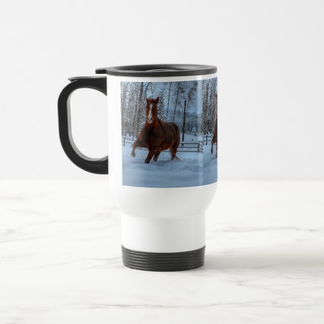 Taza De Viaje Caballo de acedera en nieve para los amantes de lo (Izquierda)
