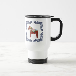 Taza De Viaje Caballo de Dala del sueco con el marco azul de la