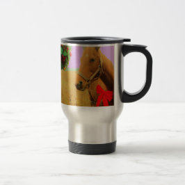 Taza De Viaje Caballo de Navidad con cielo rosa retro