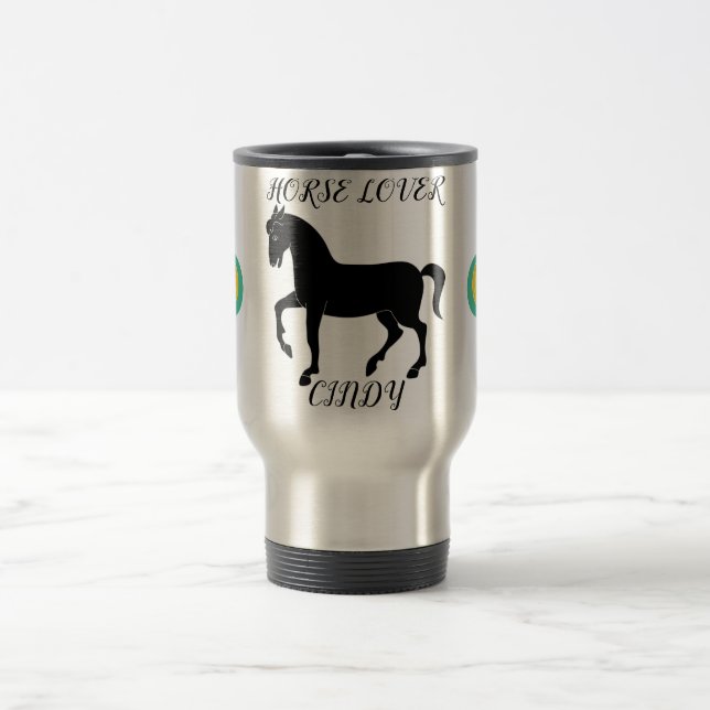 Taza De Viaje Caballo de travesía con nombre personalizado. (Centro)