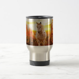 Taza De Viaje Caballos al atardecer lanzando almohada