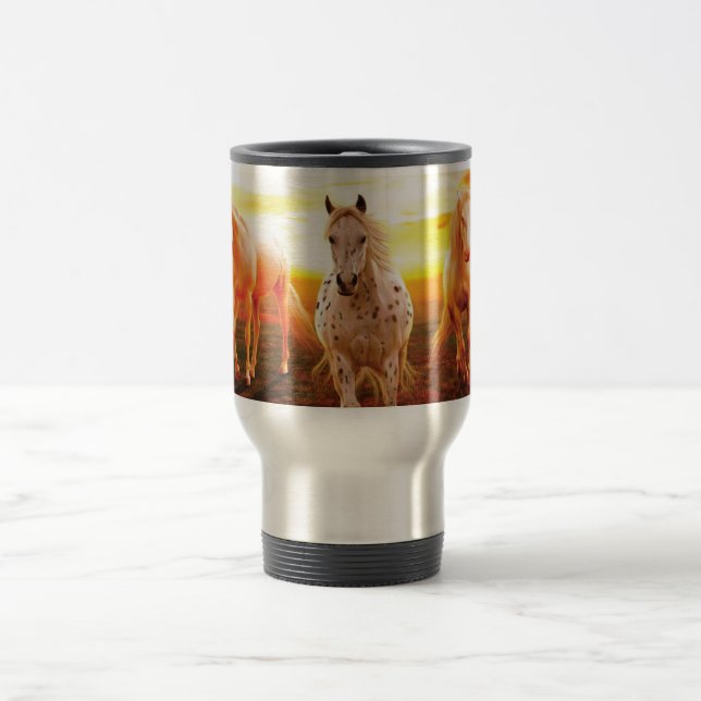 Taza De Viaje Caballos al atardecer lanzando almohada (Centro)