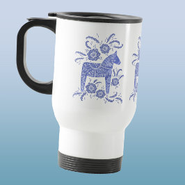 Taza De Viaje Caballos de dala suecos Periwinkle azul y blanco