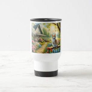 Taza De Viaje Cabaña de primavera/jardín y gato