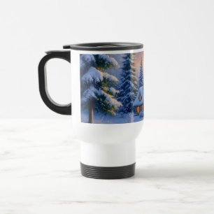 Taza de viaje Cabaña en el bosque invernal – Árbol