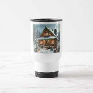 Taza De Viaje Cabaña rústica de invierno/navidad nevada