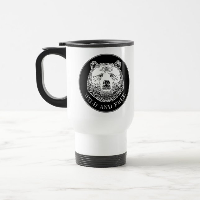 Taza De Viaje Cabeza De Oso, Silvestre Y Libre, Ilustracion Derr (Izquierda)