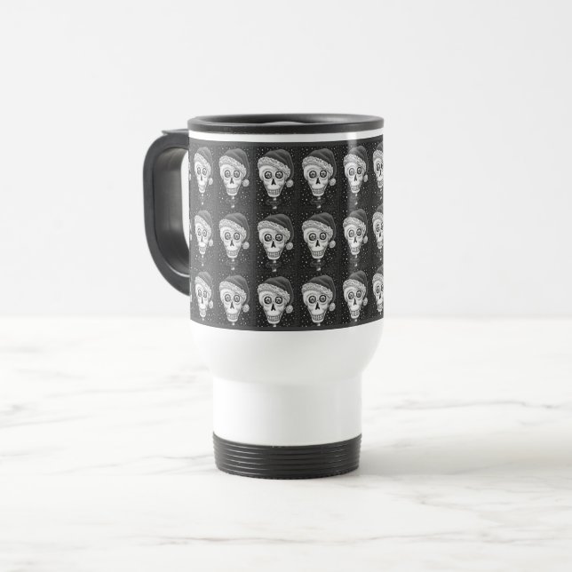 TAZA DE VIAJE CABEZA MUERTA SANTA SKULL, NAVIDADES SKELETON HUMO (Anverso izquierdo)