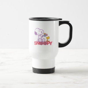 Taza De Viaje Cacahuetes   Flores Snoopy & Woodstock