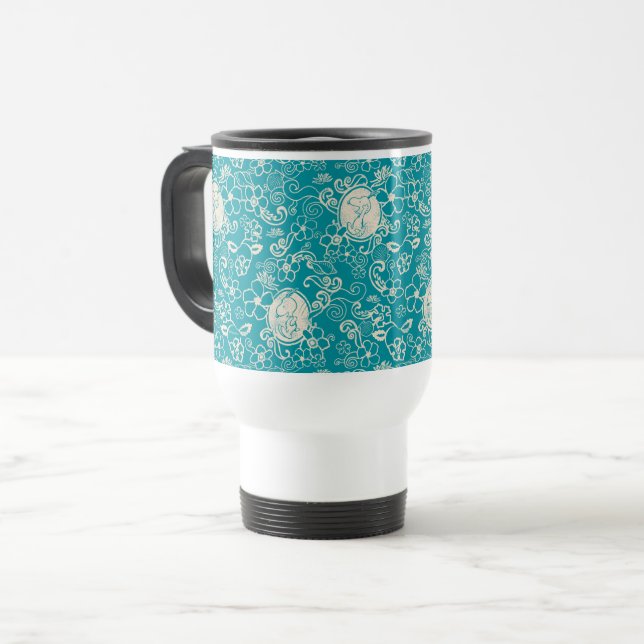 Taza De Viaje Cacahuetes | Patrón de playa tropical Verde azulad (Anverso izquierdo)