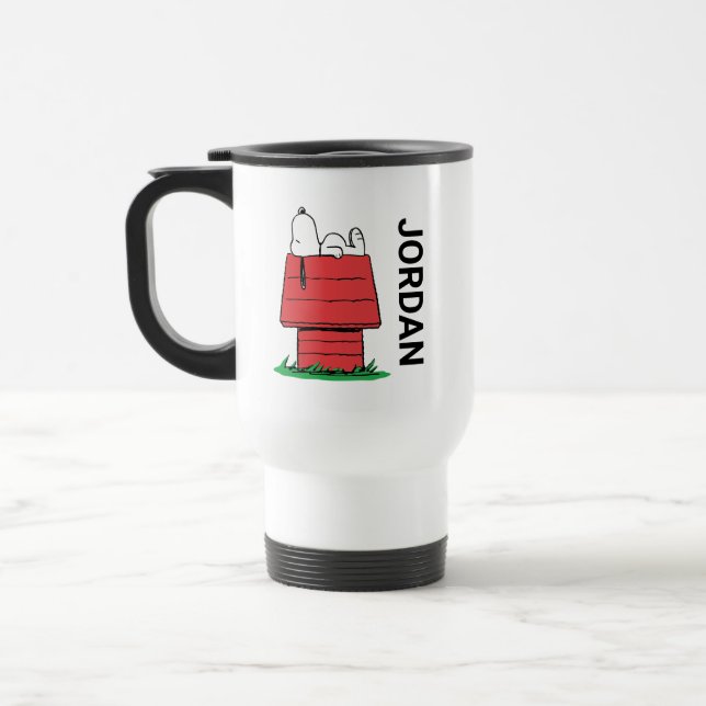 Taza De Viaje Cacahuetes | Secuestro de Snoopy | Añadir su nombr (Izquierda)