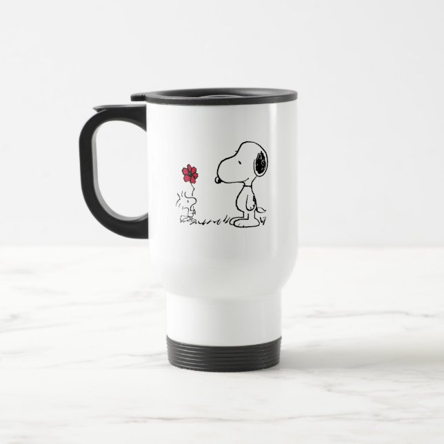 Taza De Viaje Cacahuetes | Snoopy & Woodstock Rojo y Negro (Izquierda)