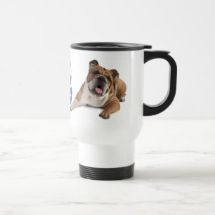 Taza De Viaje Cachorro de Bulldog Inglés Corazones Azules de Amo