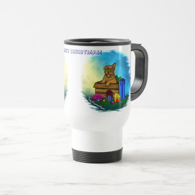 Taza De Viaje Cachorro en una caja , Feliz Navidad (Anverso derecho)