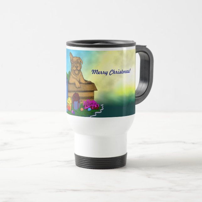 Taza De Viaje Cachorro en una caja , Feliz Navidad (Anverso derecho)