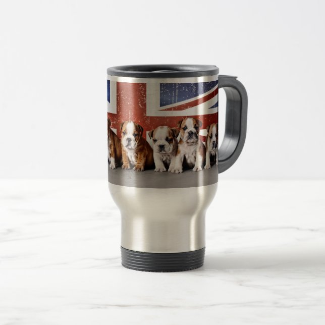 Taza De Viaje Cachorros de bulldog ingleses (Anverso derecho)