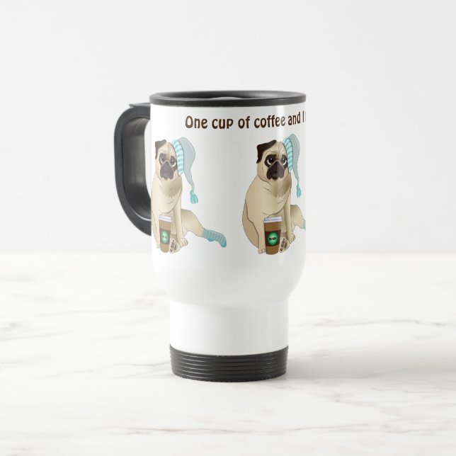 Taza De Viaje Café de Cachorro Adorable Sleepy Pug Personalizado (Anverso izquierdo)