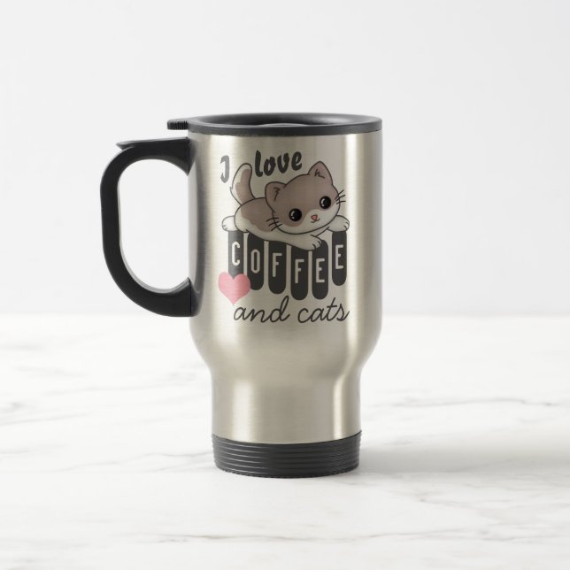 Taza De Viaje Café y gatos amorosos (Izquierda)