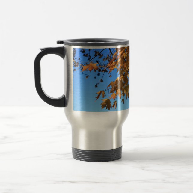Taza De Viaje Caída, hojas, arce, cielo azul (Izquierda)
