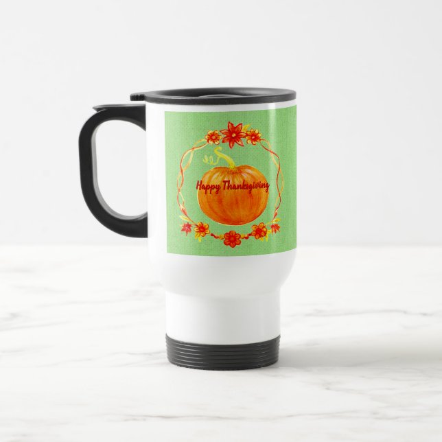 Taza De Viaje Calabaza acuarela de Acción de Gracias al Green (Izquierda)