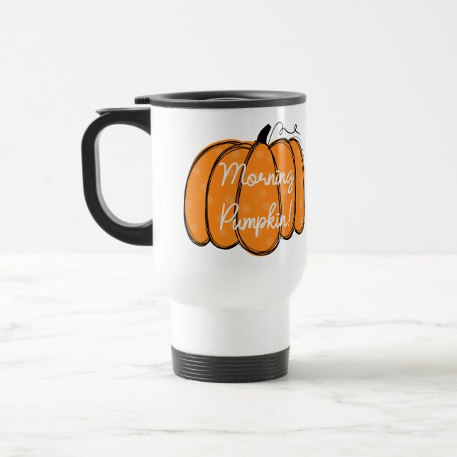 Taza De Viaje Calabaza buena matutina personalizada para Naranja (Izquierda)
