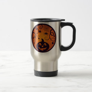 Taza De Viaje Calabaza cara de linterna de Halloween y araña