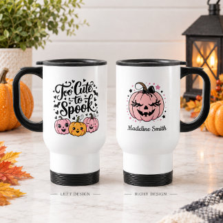 Taza De Viaje Calabaza de Halloween negra y rosa demasiado linda