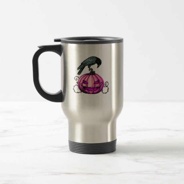 Taza De Viaje Calabaza y cuervo de Halloween gótico (Izquierda)