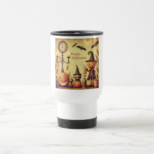 Taza De Viaje Calabazas y murciélagos de Halloween de época