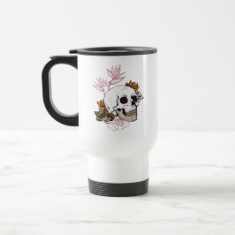 Taza De Viaje Calavera brillante y flores florecientes