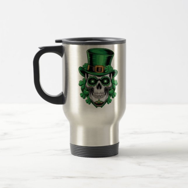 Taza De Viaje Calavera de azúcar St Patrick Day Lucky Shamrock (Izquierda)