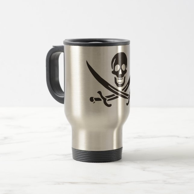 Taza De Viaje Calavera obsidiana espada Bandera pirata de Calico (Anverso izquierdo)