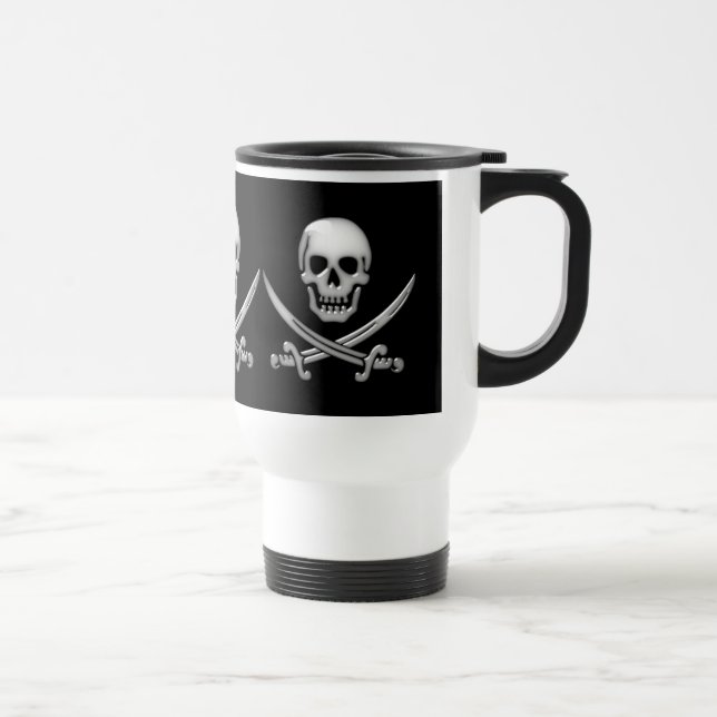 Taza De Viaje Calavera pirata y cruces de espadas vidriosas (Derecha)