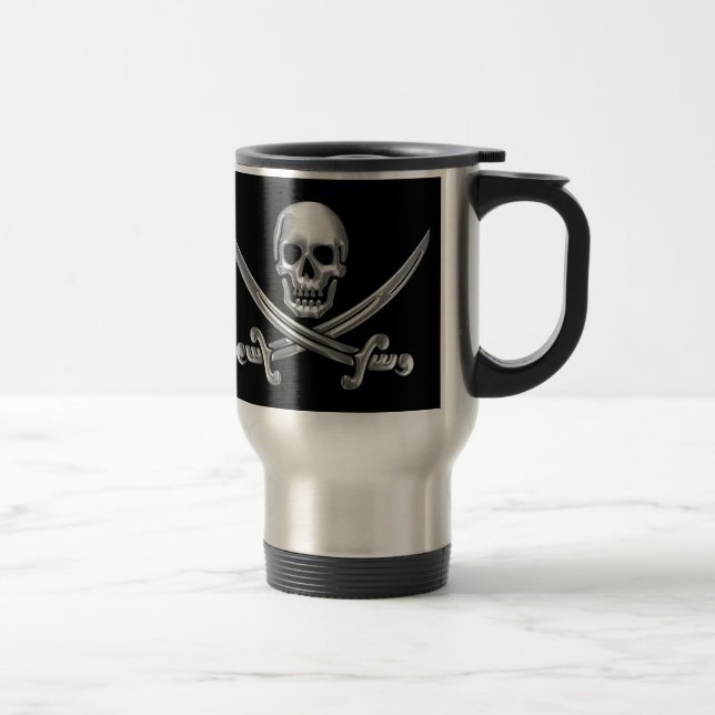 Taza De Viaje Calavera plateada y espadas cruzadas (Derecha)
