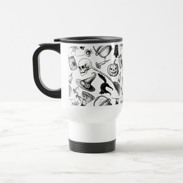 Taza De Viaje Calaveras Calabazas Broomsticks Bats Halloween (Izquierda)