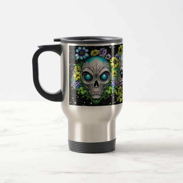 Taza De Viaje Calaveras y Flores de Alien Extraterrestre  (Izquierda)