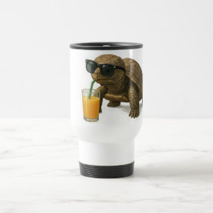 Taza De Viaje Calcomanía de Tortuga Genial Bebiendo Jugo